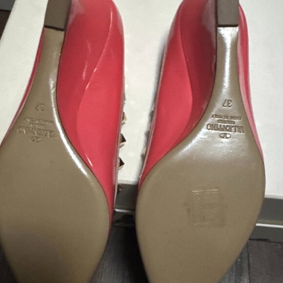 Valentino Red/Beige Patent and Leather Wedge Rockstud Pumps - Picture 8 of 8